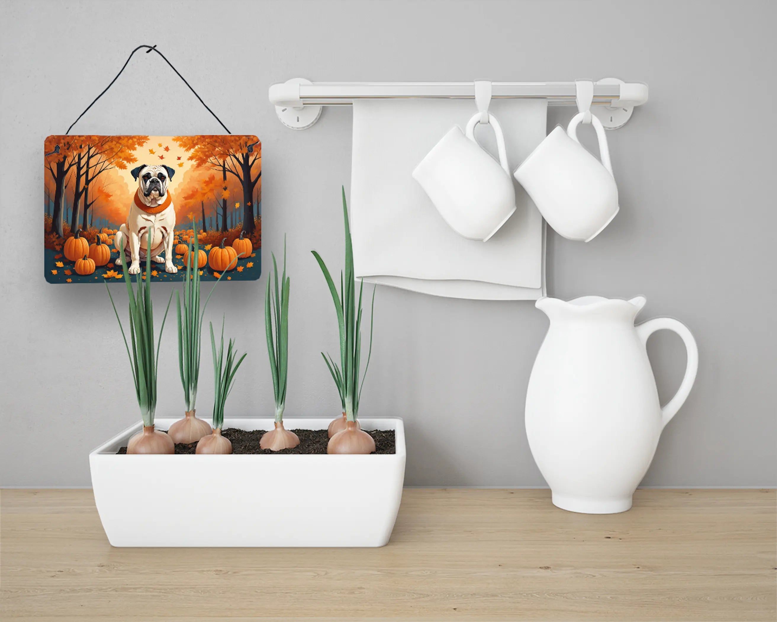 White Boxer Fall Wall or Door Hanging Prints Caroline's Treasures
