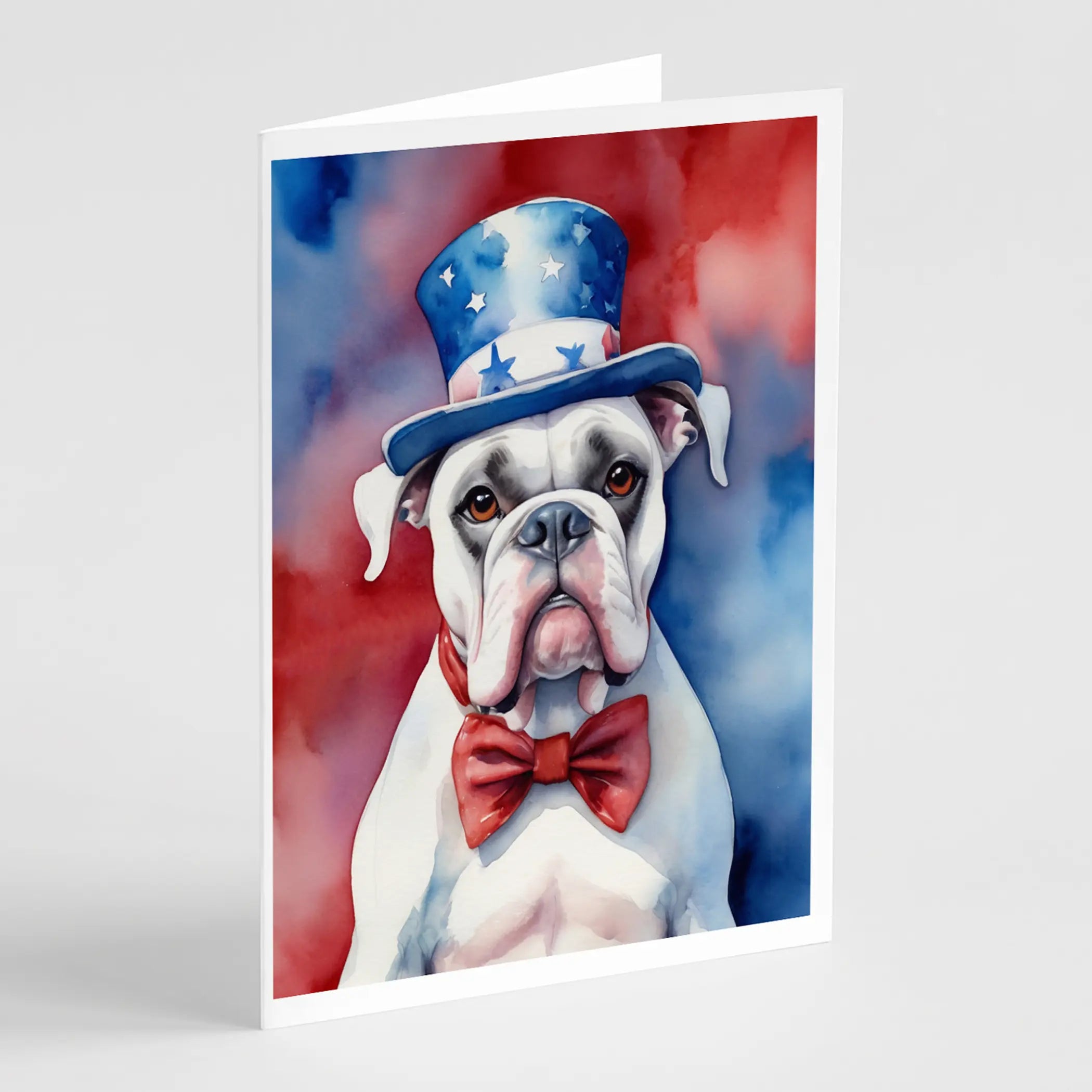 White Boxer Patriotic American Greeting Cards Pack of 8 Caroline's Treasures