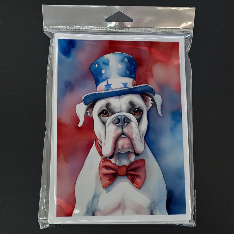 White Boxer Patriotic American Greeting Cards Pack of 8 Caroline's Treasures