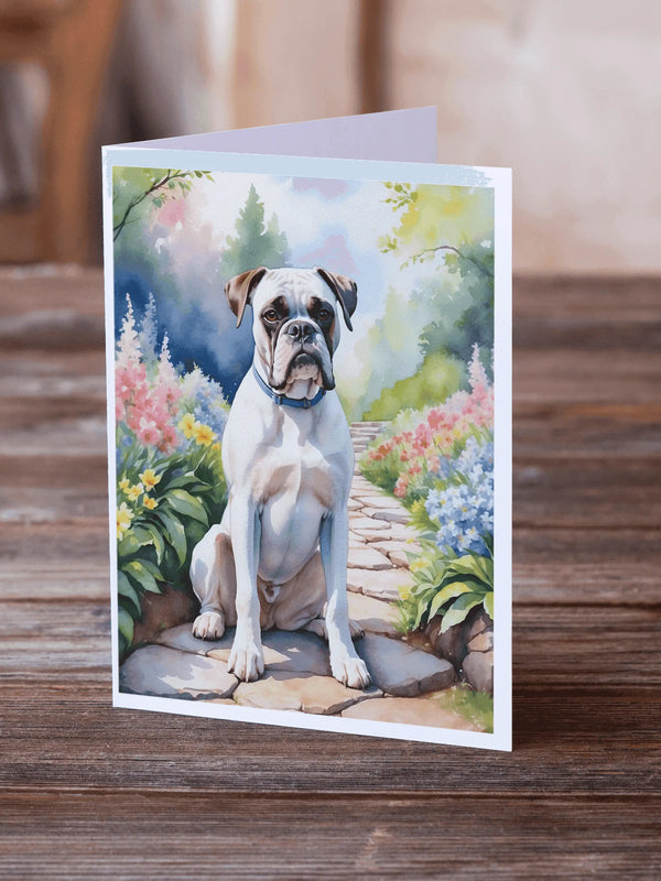 White Boxer Spring Path Greeting Cards Pack of 8 Caroline's Treasures