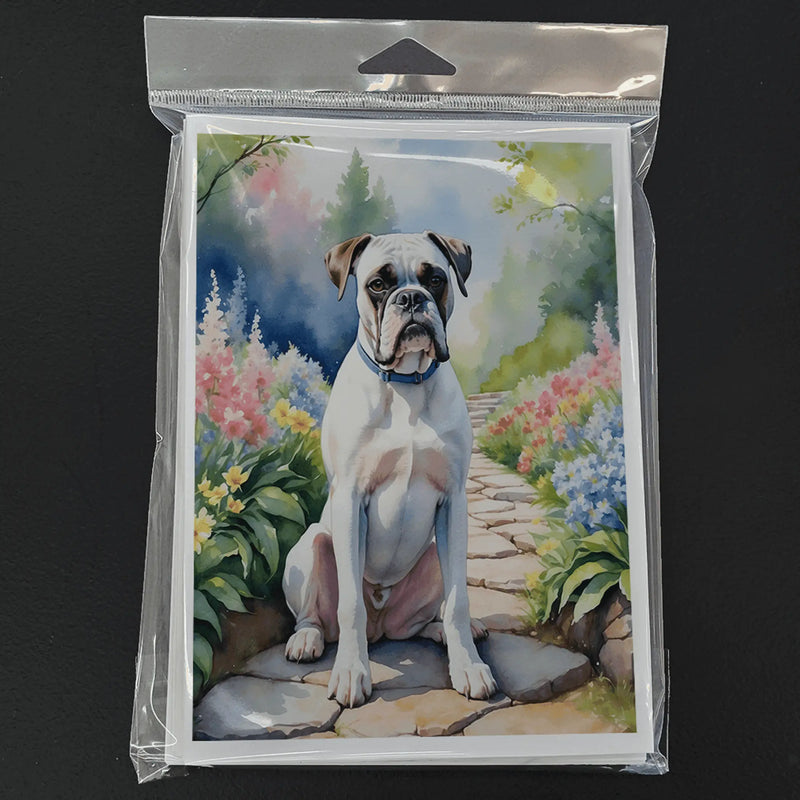 White Boxer Spring Path Greeting Cards Pack of 8 Caroline's Treasures