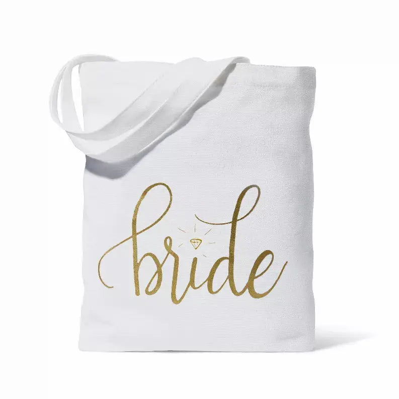 White Bride Tote Bag in Canvas with Diamond Samantha Margaret