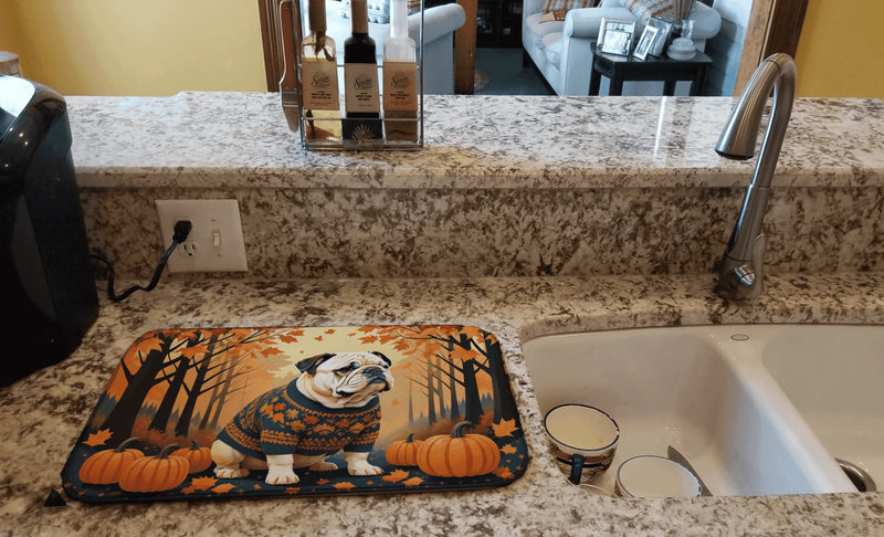 White English Bulldog Fall Dish Drying Mat Caroline's Treasures