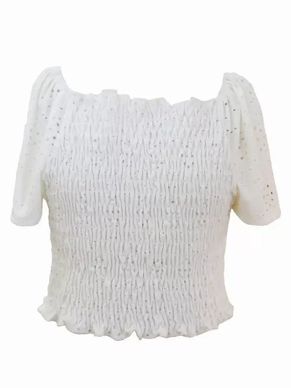 White Eyelet Smocking Top Tru Luv