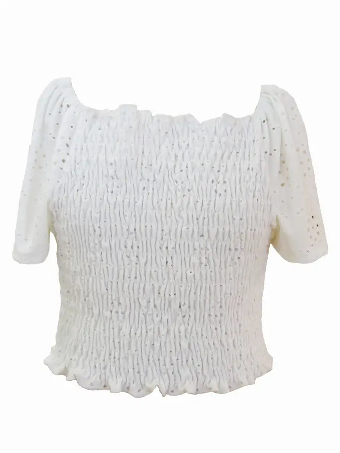 White Eyelet Smocking Top Tru Luv