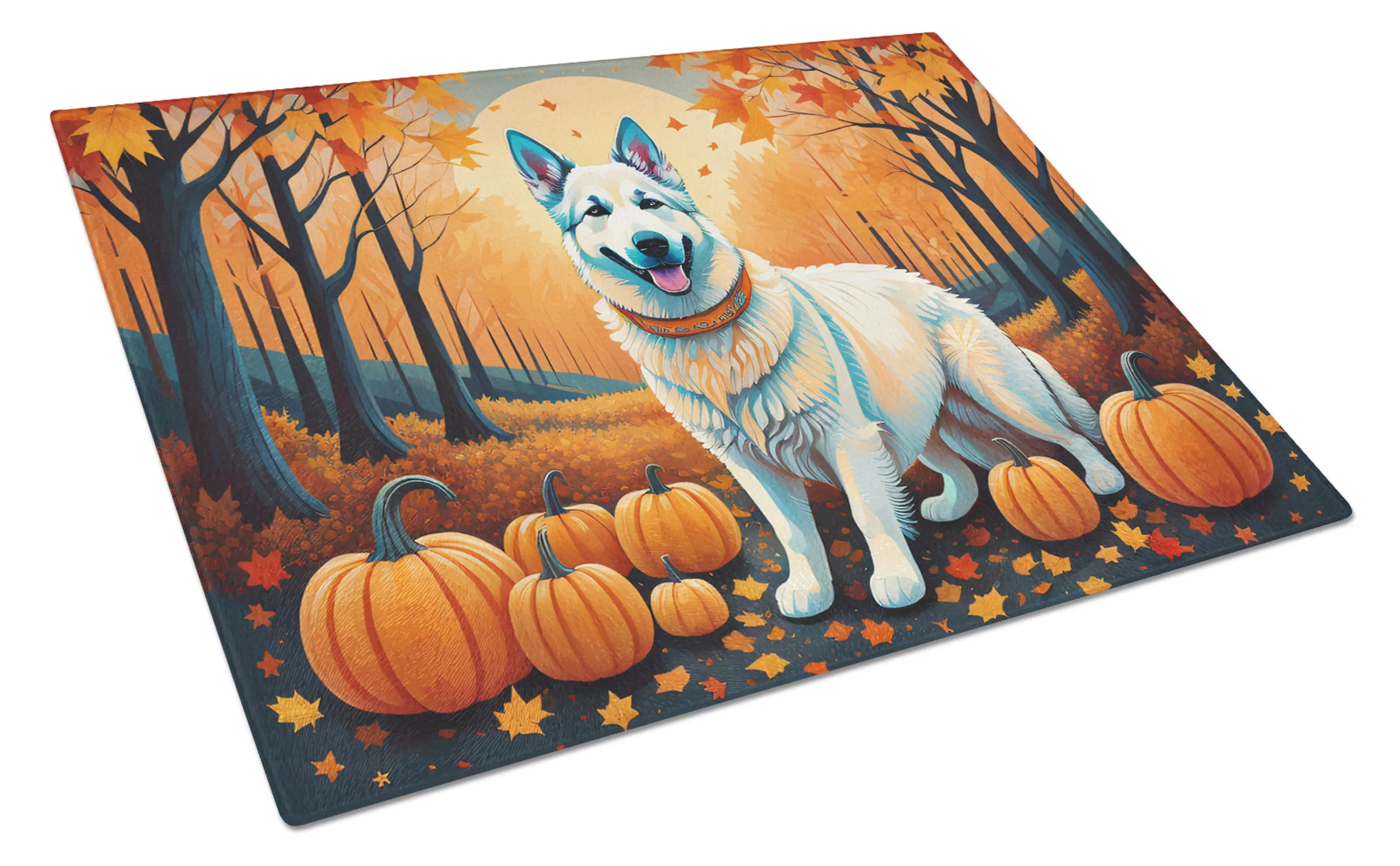 White German Shepherd Fall Glass Cutting Board Caroline's Treasures