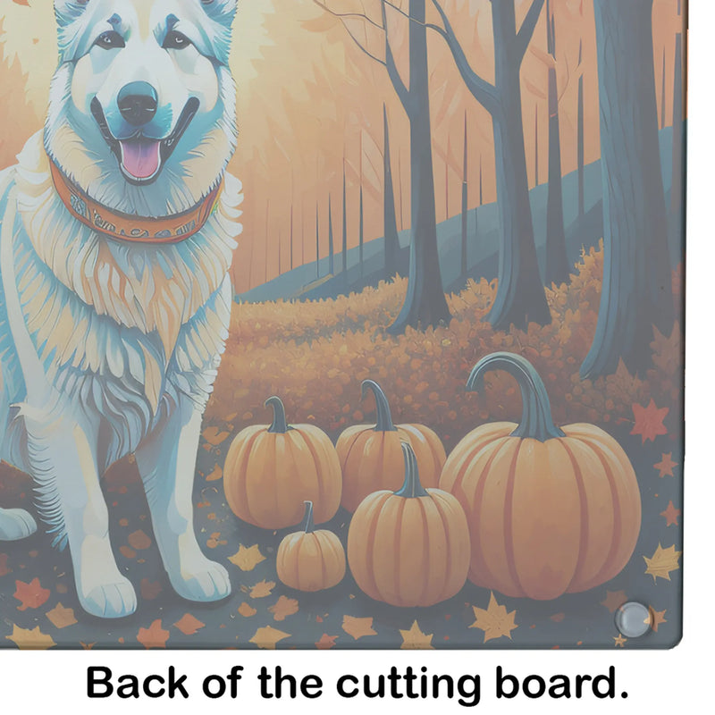 White German Shepherd Fall Glass Cutting Board Caroline's Treasures