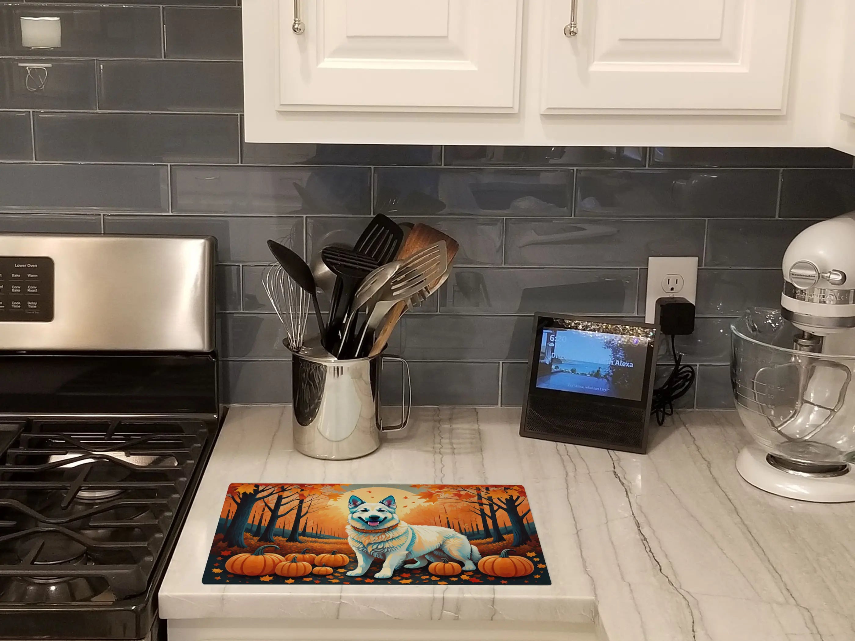 White German Shepherd Fall Glass Cutting Board Caroline's Treasures