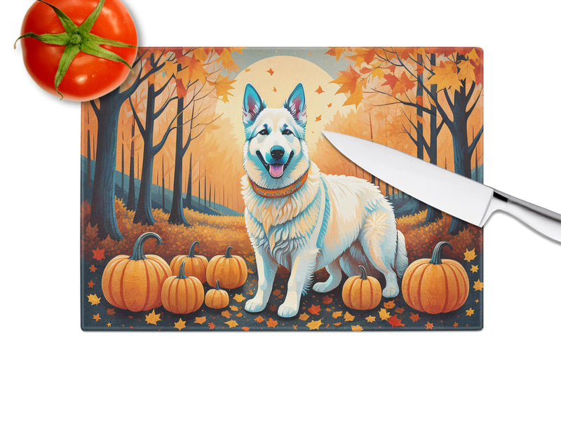 White German Shepherd Fall Glass Cutting Board Caroline's Treasures