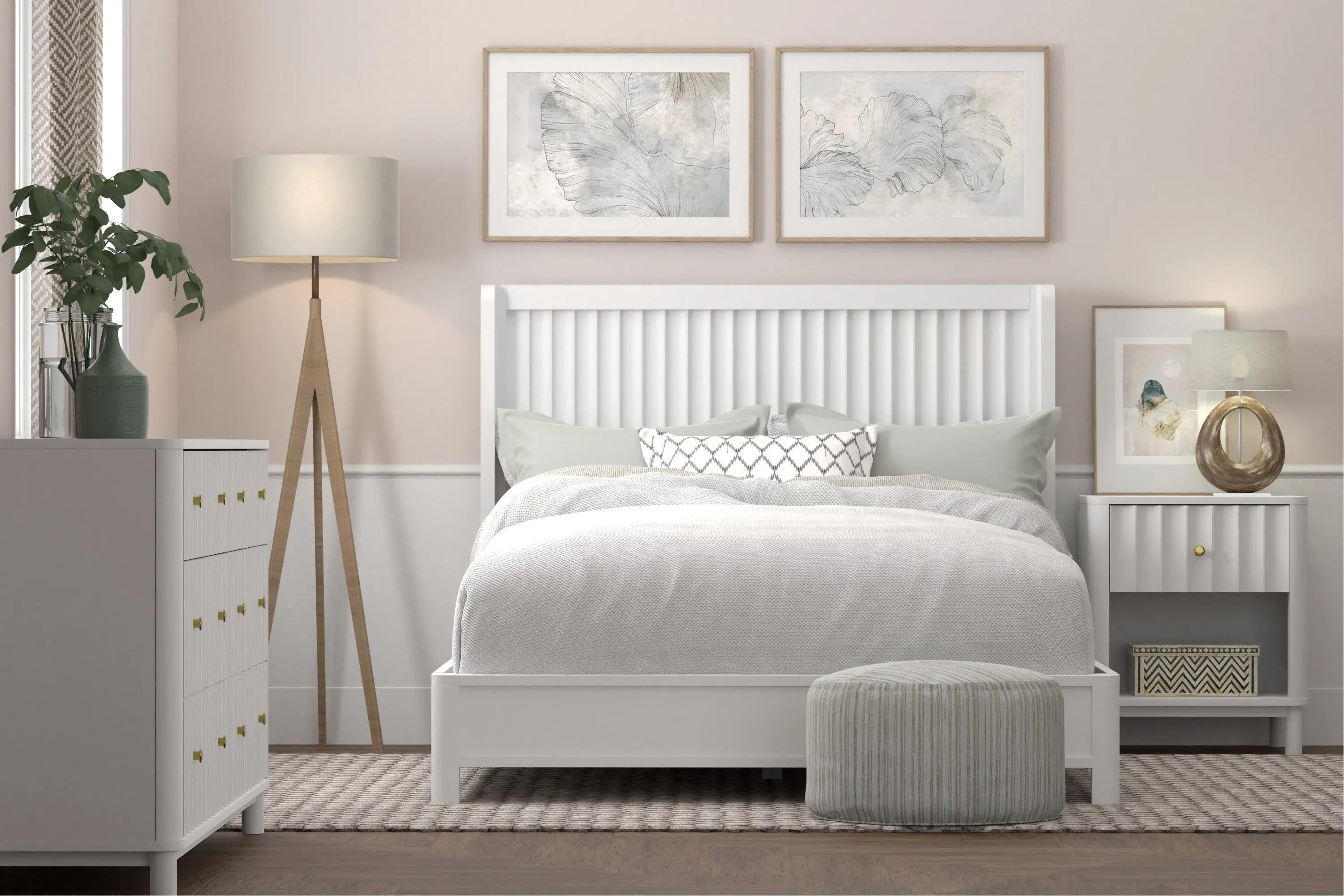 White Ribbed Texture Solid Wood California King Bed Frame Homeroots Bed & Bath