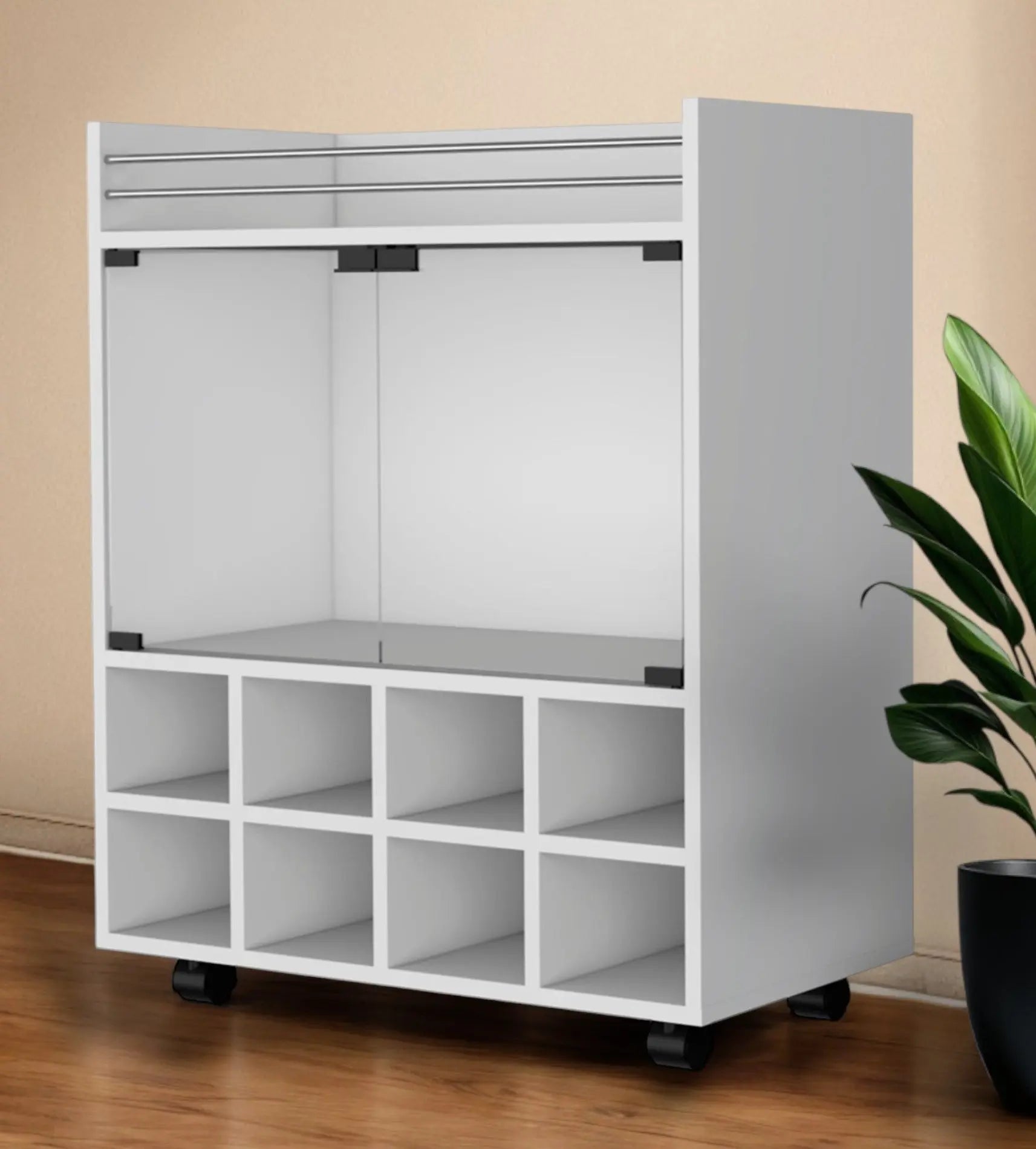 White Rolling Bar Cart With Wine Storage Homeroots Kitchen & Dining