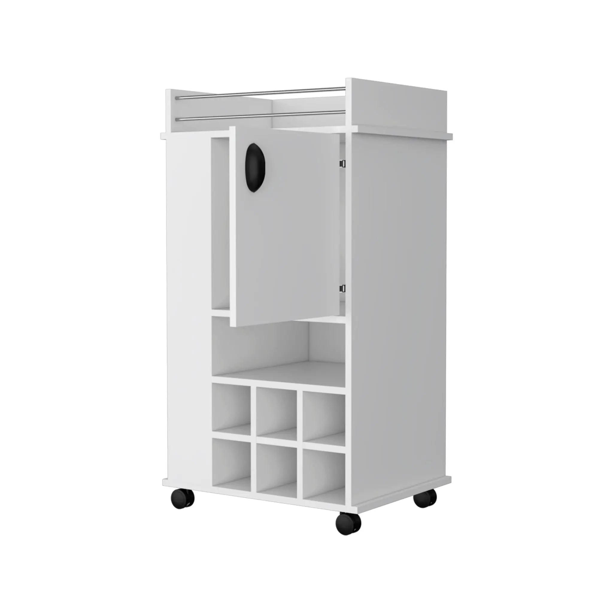 White Rolling Bar Cart With Wine Storage Homeroots Kitchen & Dining