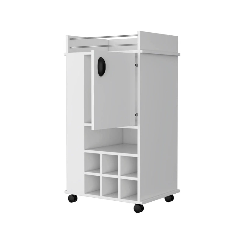 White Rolling Bar Cart With Wine Storage Homeroots Kitchen & Dining