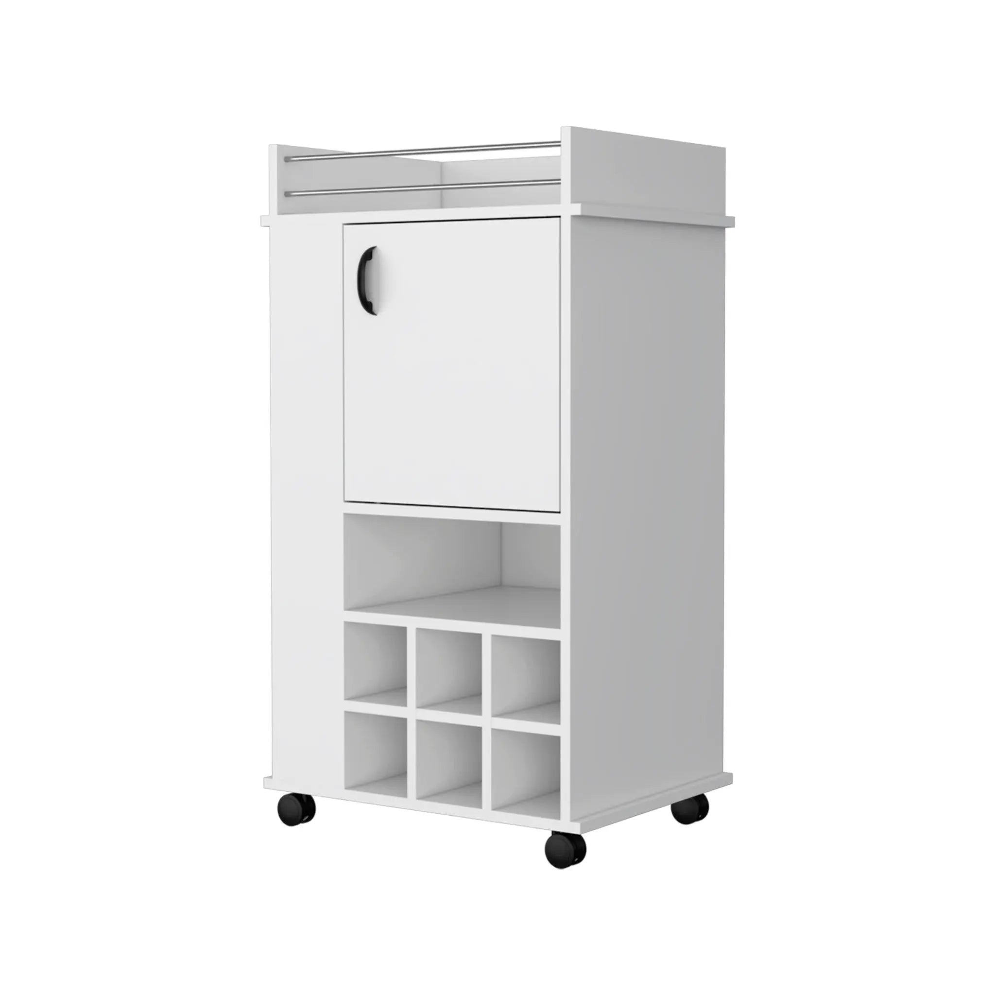 White Rolling Bar Cart With Wine Storage Homeroots Kitchen & Dining