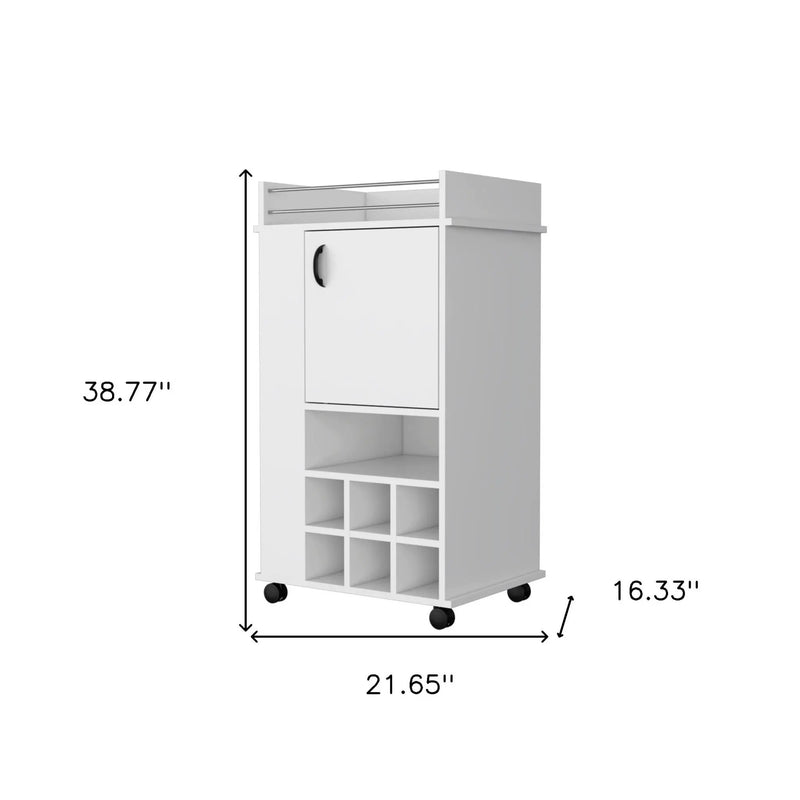 White Rolling Bar Cart With Wine Storage Homeroots Kitchen & Dining