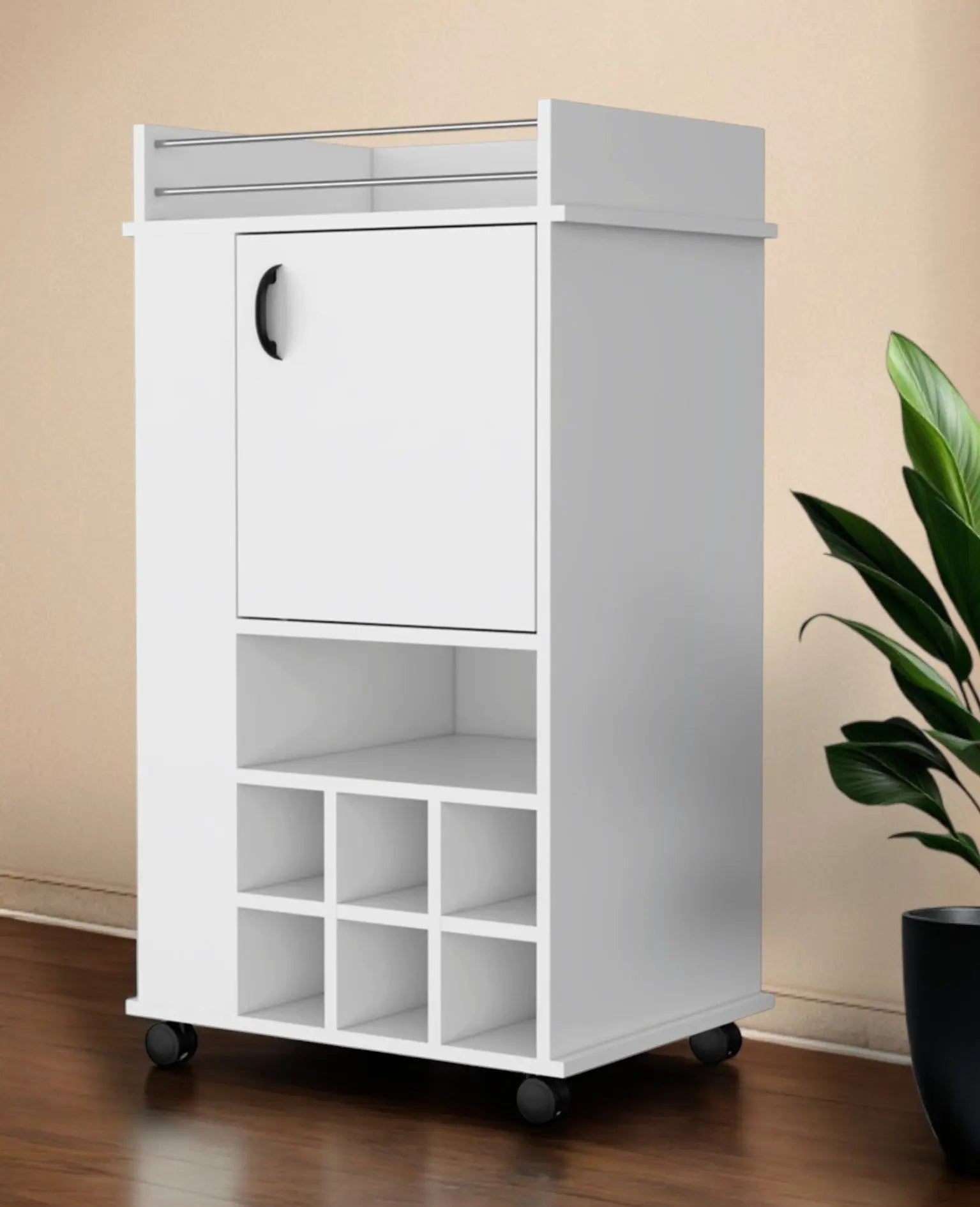 White Rolling Bar Cart With Wine Storage Homeroots Kitchen & Dining