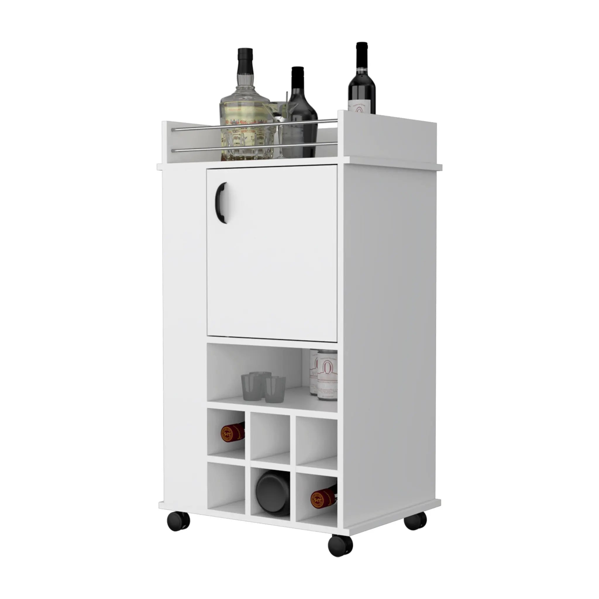 White Rolling Bar Cart With Wine Storage Homeroots Kitchen & Dining