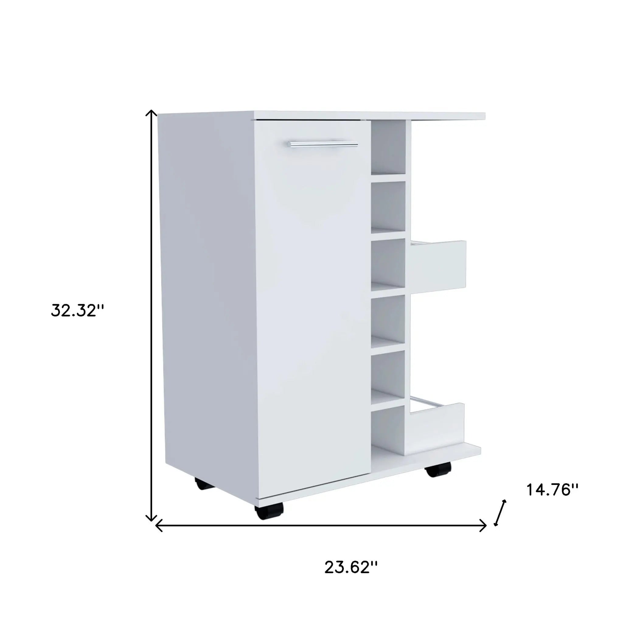 White Rolling Bar Cart With Wine Storage Homeroots Kitchen & Dining
