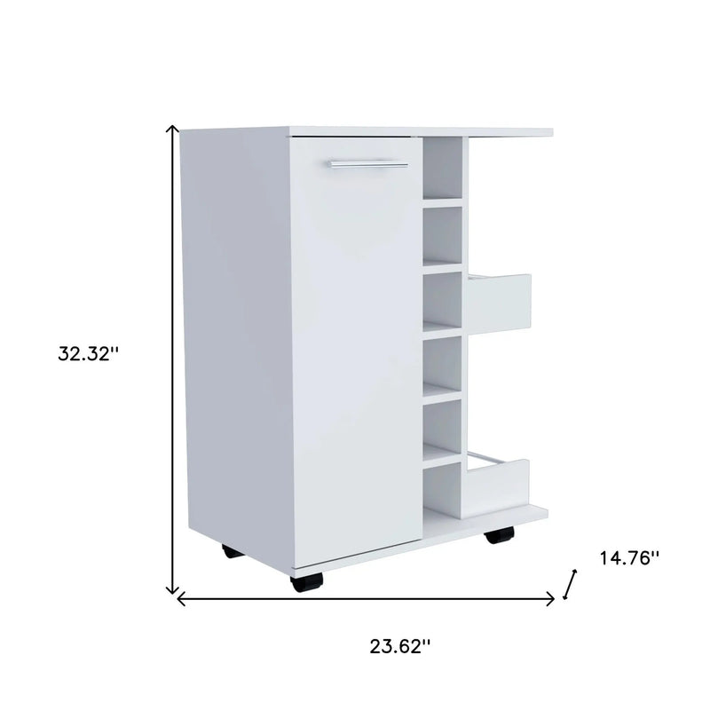 White Rolling Bar Cart With Wine Storage Homeroots Kitchen & Dining