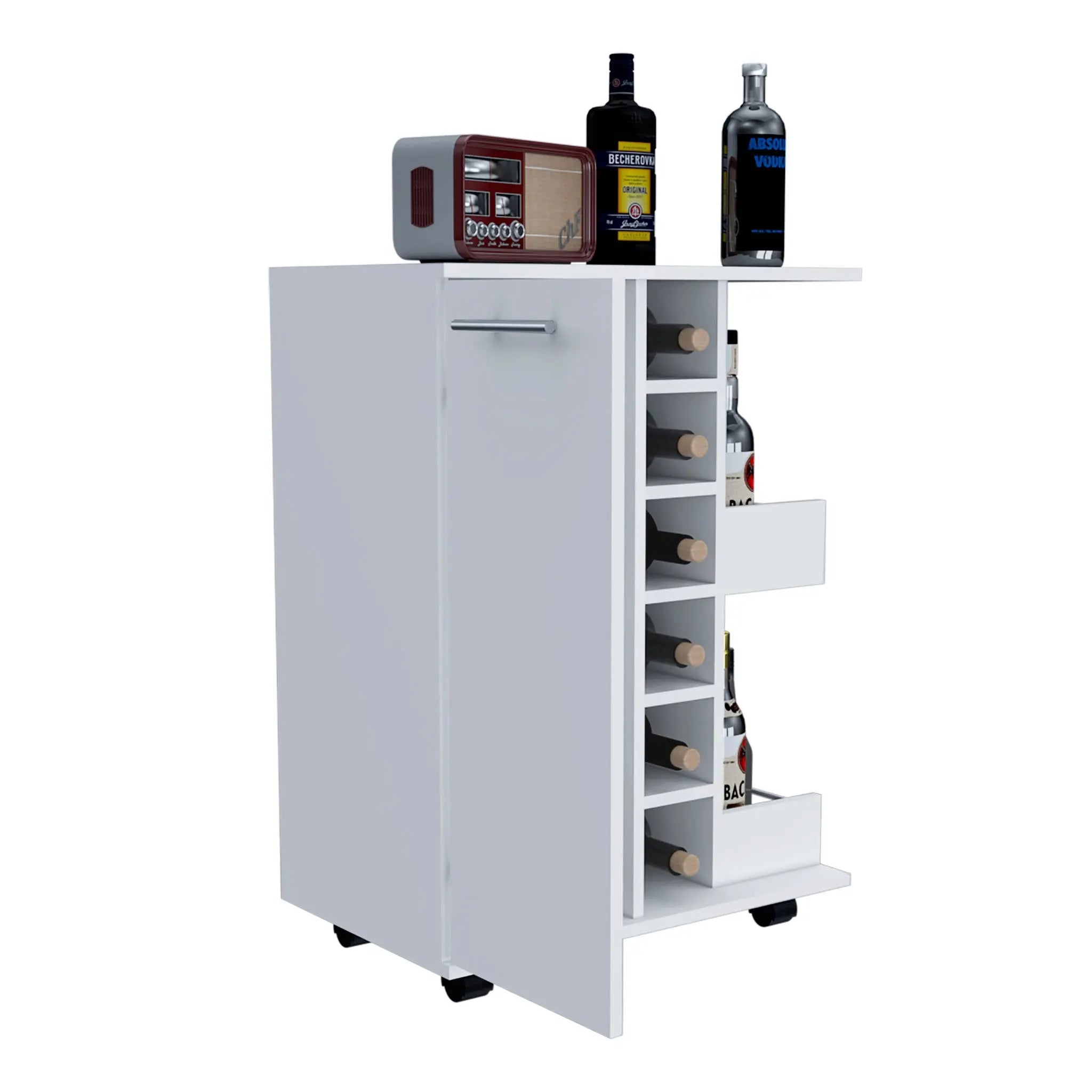 White Rolling Bar Cart With Wine Storage Homeroots Kitchen & Dining