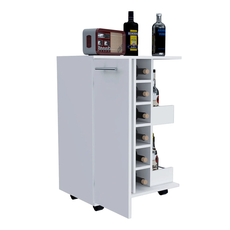 White Rolling Bar Cart With Wine Storage Homeroots Kitchen & Dining