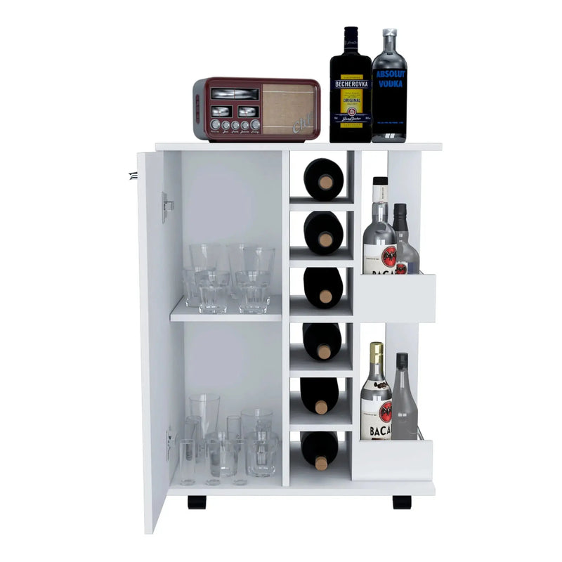 White Rolling Bar Cart With Wine Storage Homeroots Kitchen & Dining