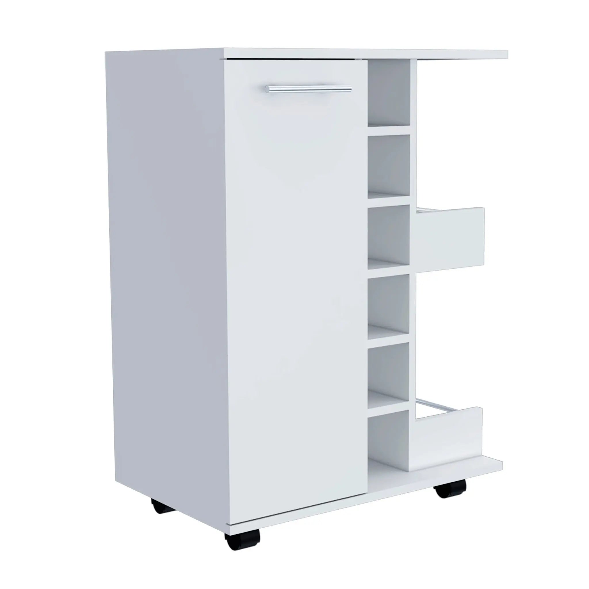 White Rolling Bar Cart With Wine Storage Homeroots Kitchen & Dining