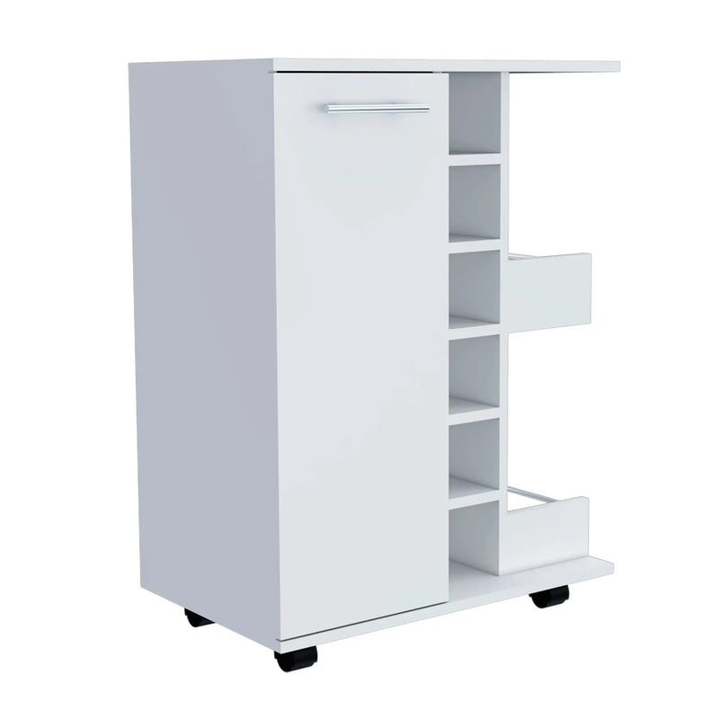 White Rolling Bar Cart With Wine Storage Homeroots Kitchen & Dining