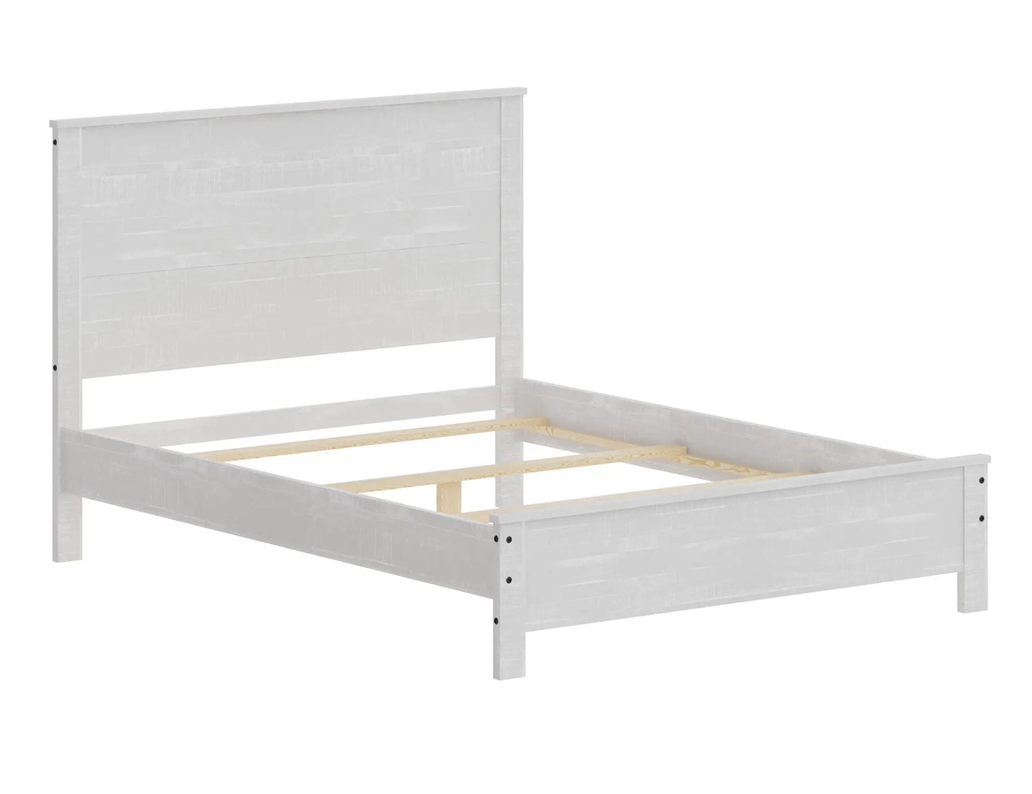 White Shiplap Texture Distressed Solid Wood Queen Bed Frame - GreatEagleInc