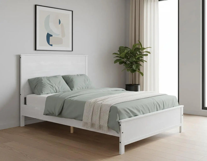 White Shiplap Texture Distressed Solid Wood Queen Bed Frame - GreatEagleInc