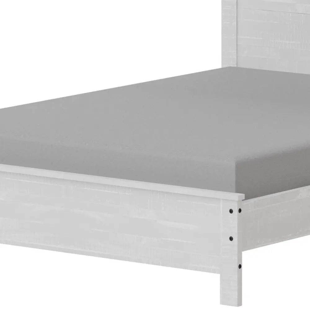 White Shiplap Texture Distressed Solid Wood Queen Bed Frame - GreatEagleInc