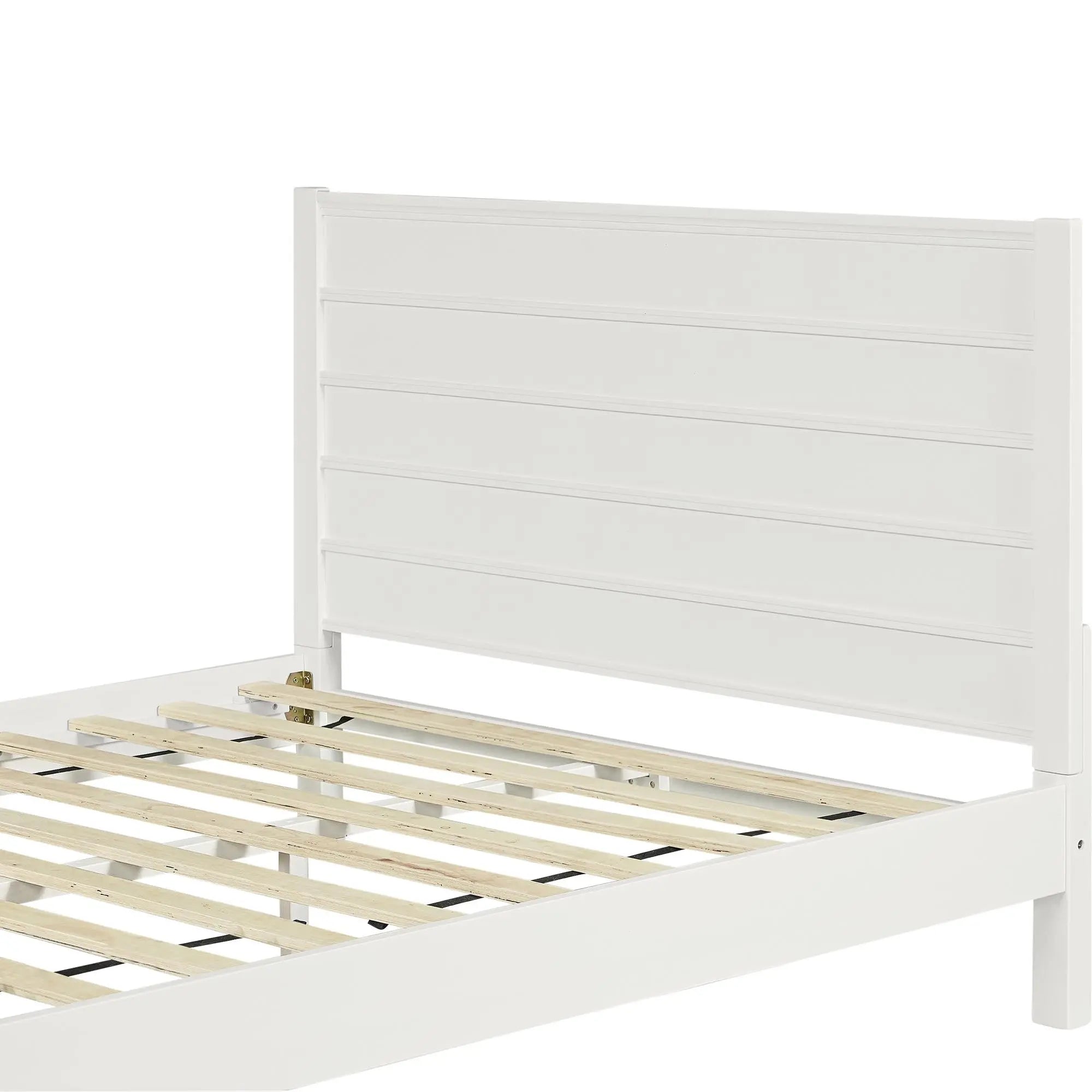 White Shiplap Texture Solid Wood King Bed Frame Homeroots Bed & Bath