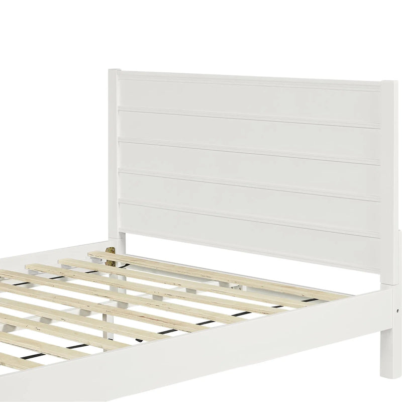 White Shiplap Texture Solid Wood King Bed Frame Homeroots Bed & Bath
