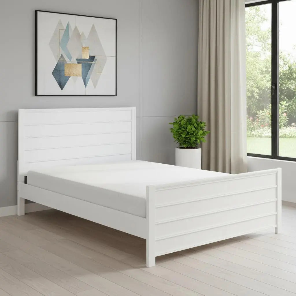 White Shiplap Texture Solid Wood King Bed Frame Homeroots Bed & Bath