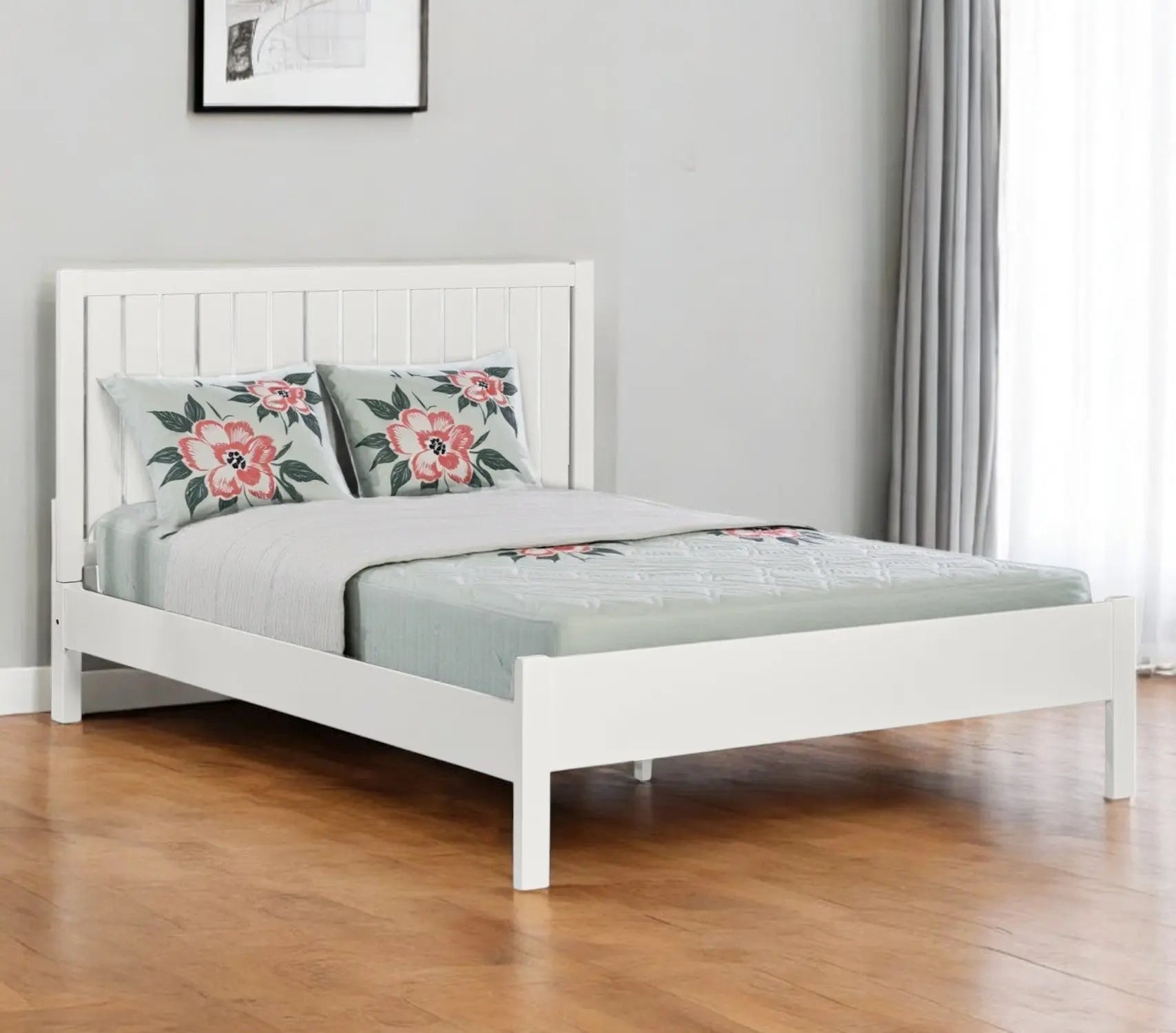 White Shiplap Texture Solid Wood King Bed Frame Homeroots Bed & Bath