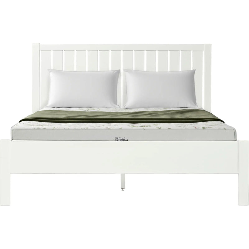 White Shiplap Texture Solid Wood Queen Bed Frame Homeroots Bed & Bath