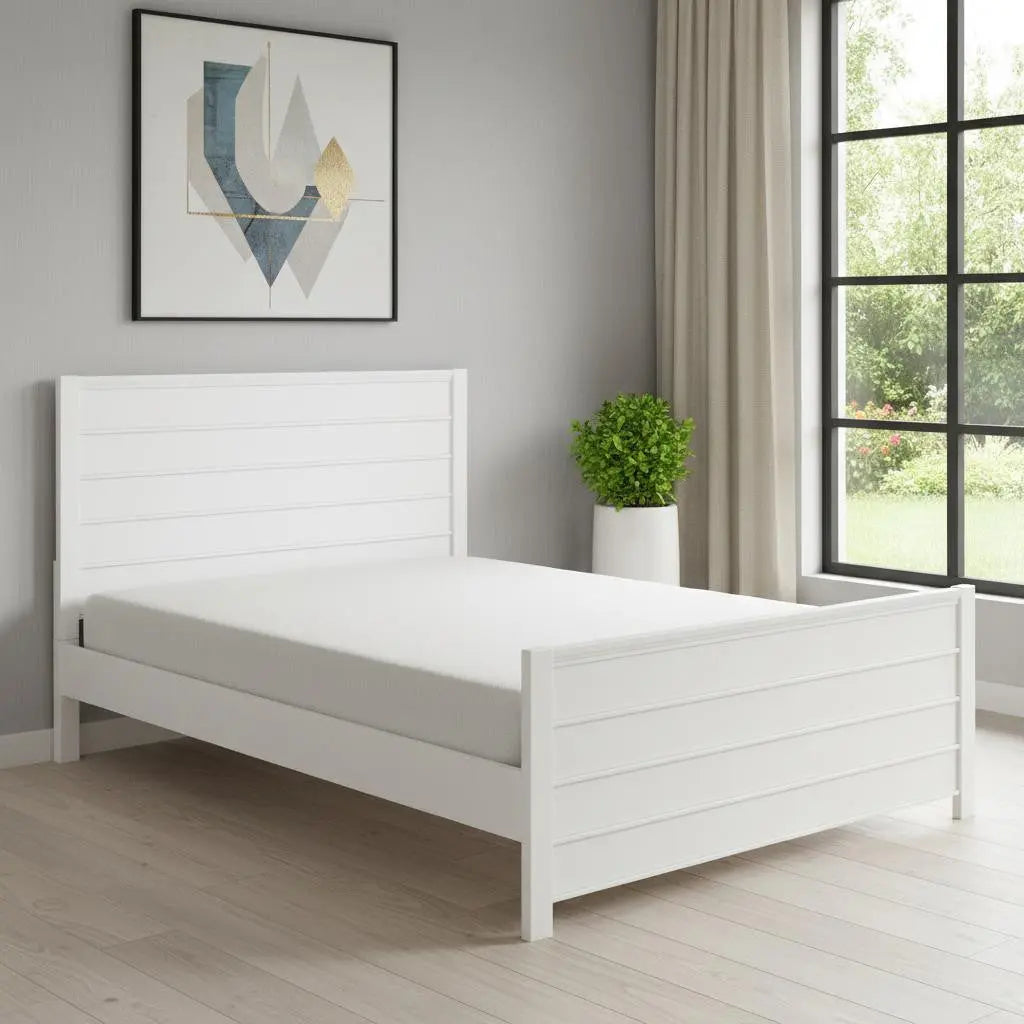 White Shiplap Texture Solid Wood Queen Bed Frame Homeroots Bed & Bath
