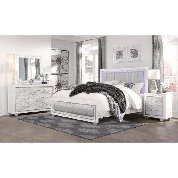 White Solid Wood And Faux Leather Lighted King Bed Frame With No Homeroots Bed & Bath