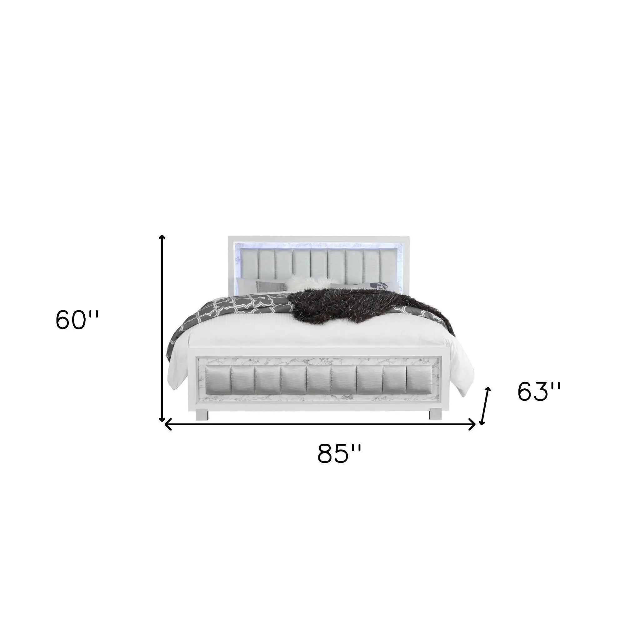 White Solid Wood And Faux Leather Lighted King Bed Frame With No Homeroots Bed & Bath