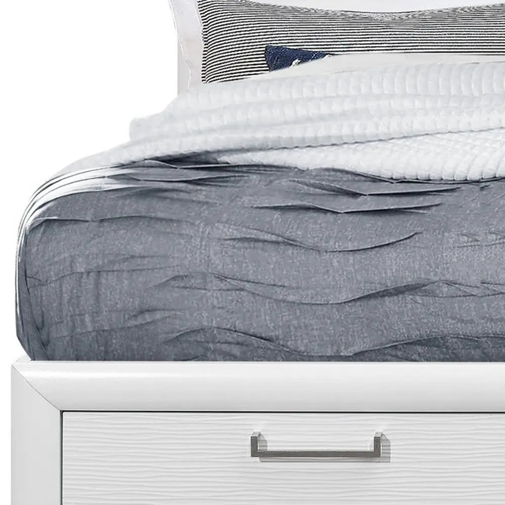 White Solid Wood Lighted King Bed Frame With Drawers Homeroots Bed & Bath