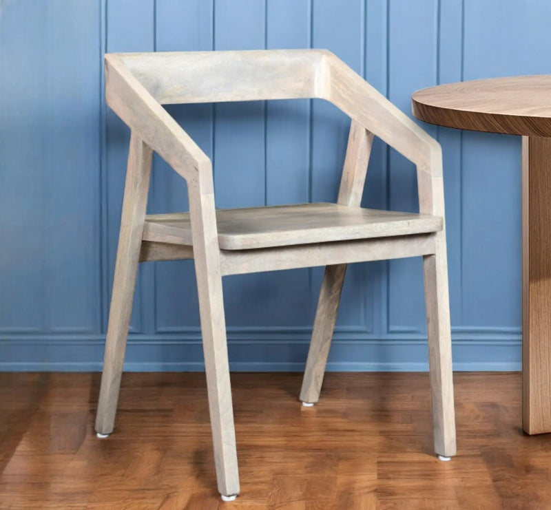White Solid Wood Open Back Dining Arm Chair Homeroots Kitchen & Dining