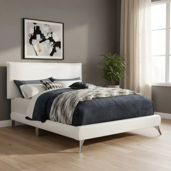 White Solid Wood Queen Upholstered Linen Bed Frame - GreatEagleInc