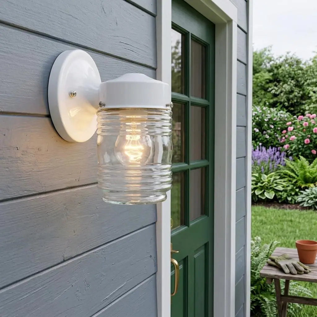 White Standard Jelly Jar One Light Outdoor Wall Light Homeroots Outdoor