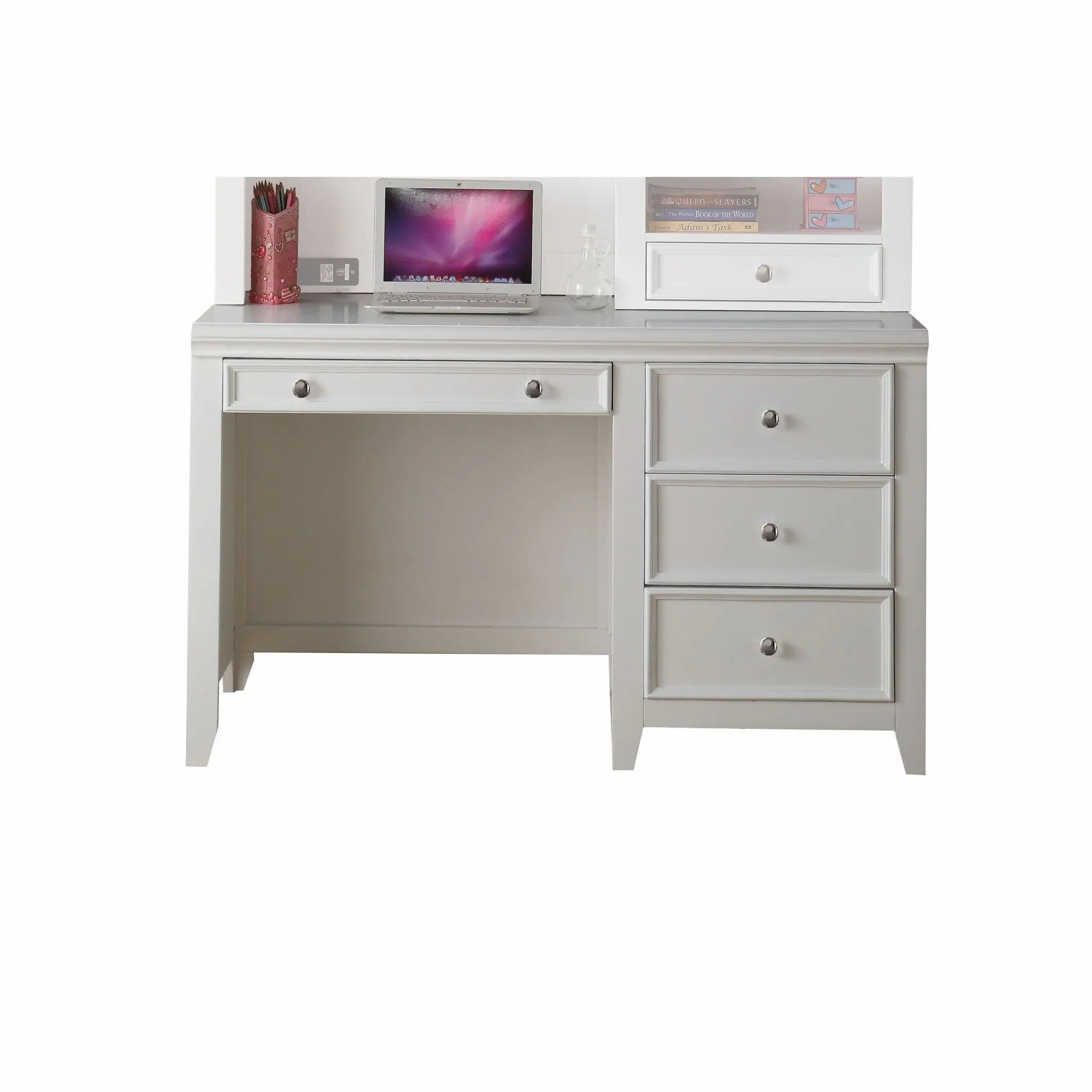 White Wood Computer Desk With 3 Drawers And Keyboard Drawer Homeroots Office