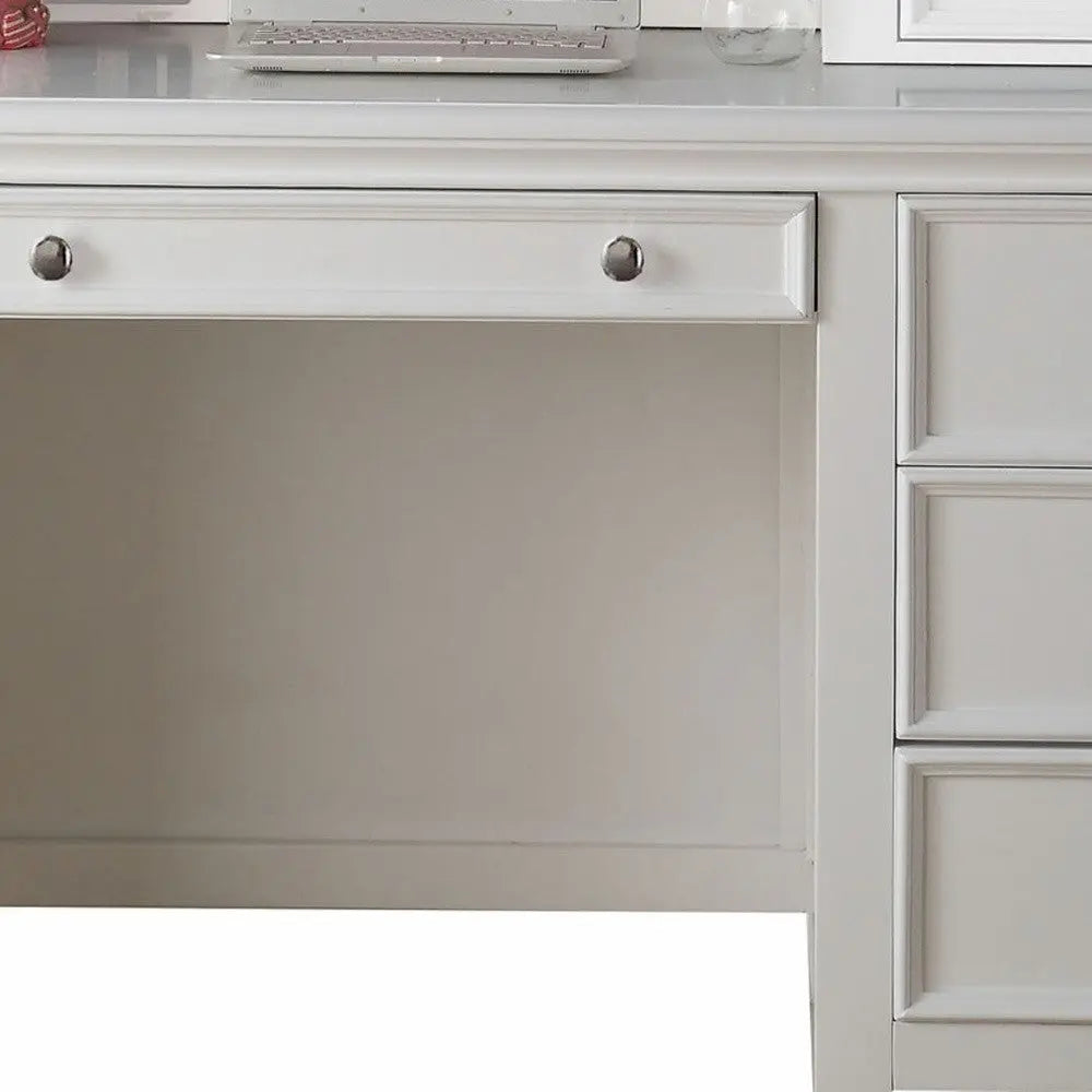 White Wood Computer Desk With 3 Drawers And Keyboard Drawer Homeroots Office