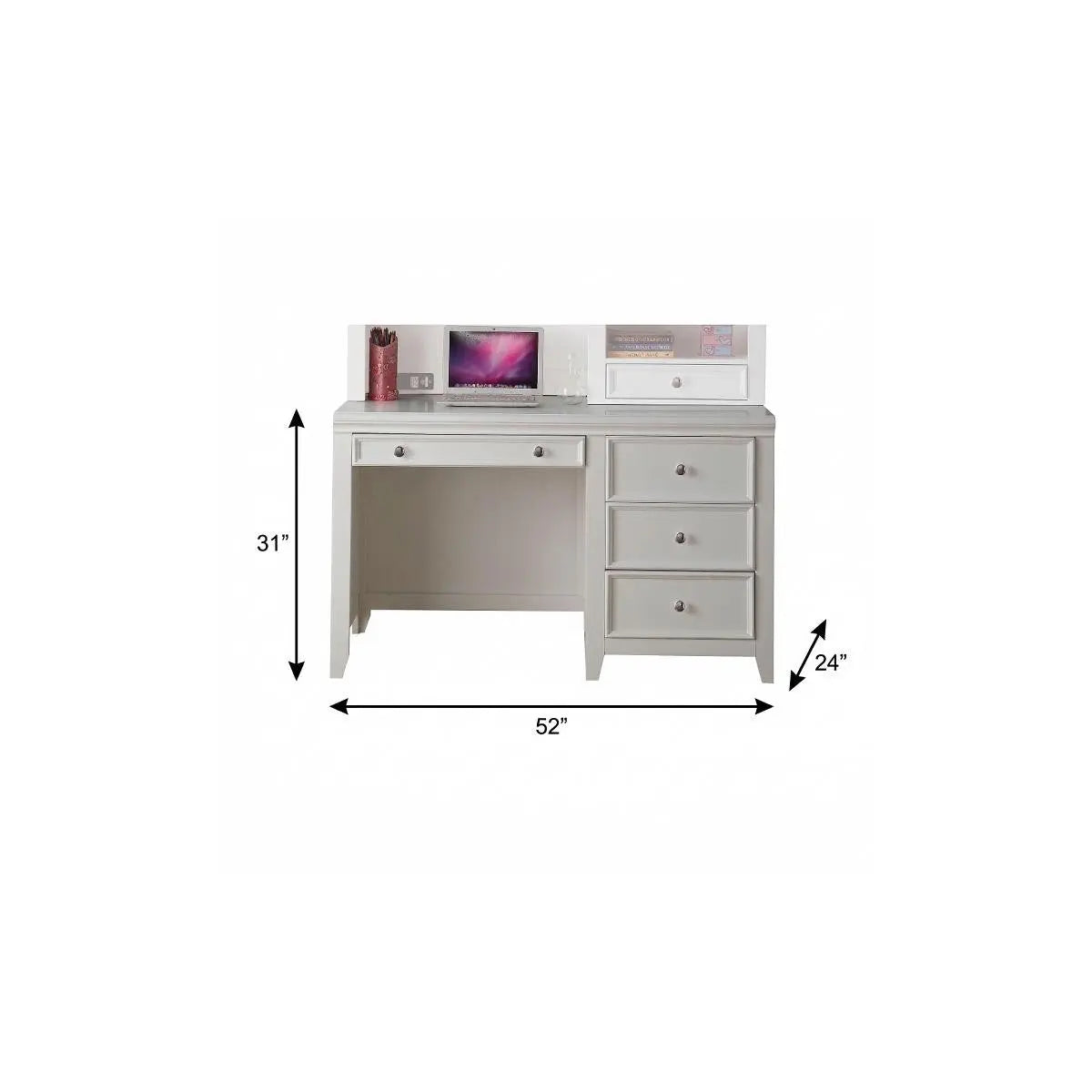 White Wood Computer Desk With 3 Drawers And Keyboard Drawer Homeroots Office