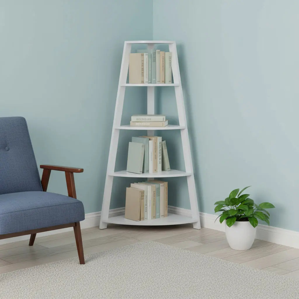 White Wood Four Tier Corner Bookcase Homeroots Office