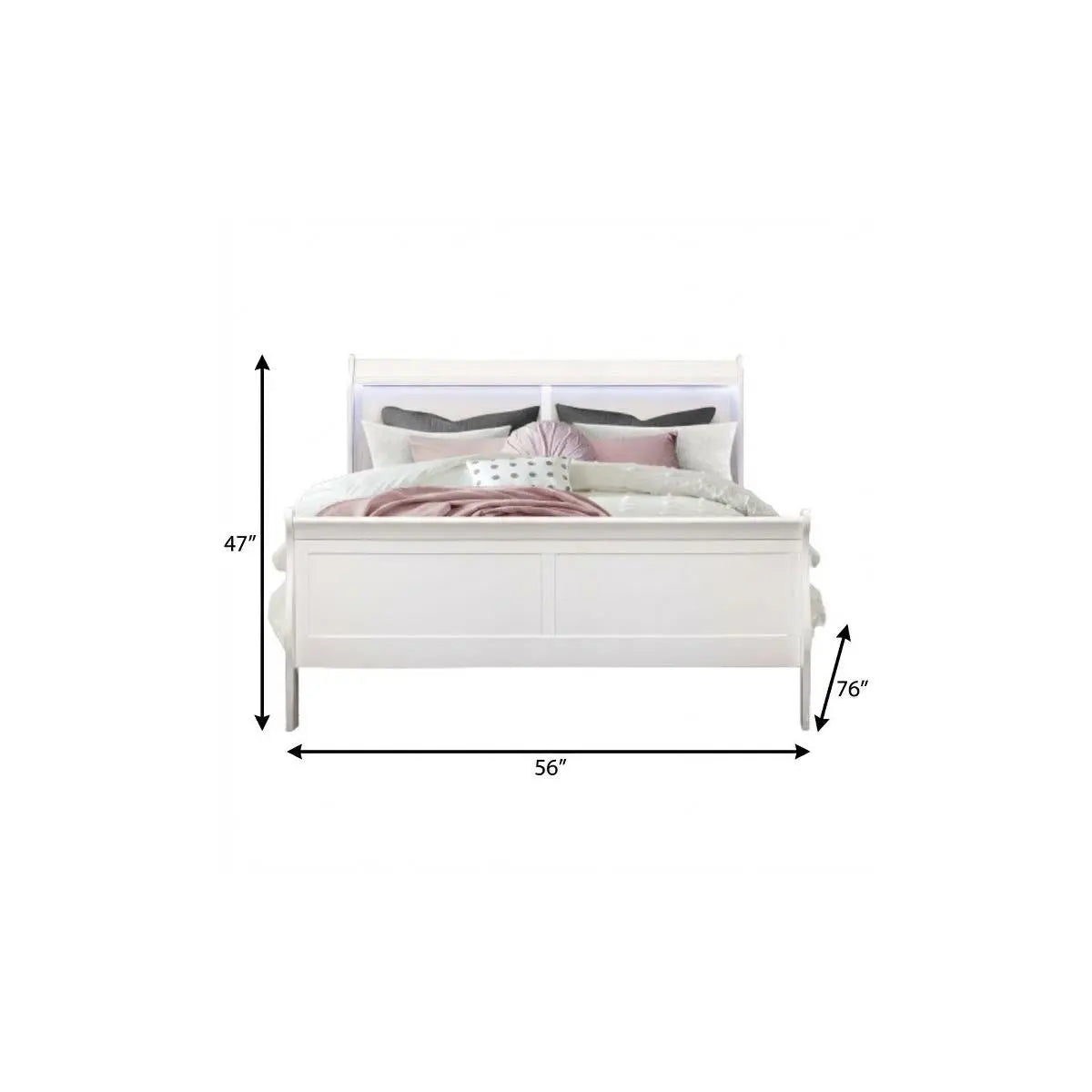 White Wood Lighted Full Bed Frame Homeroots Bed & Bath