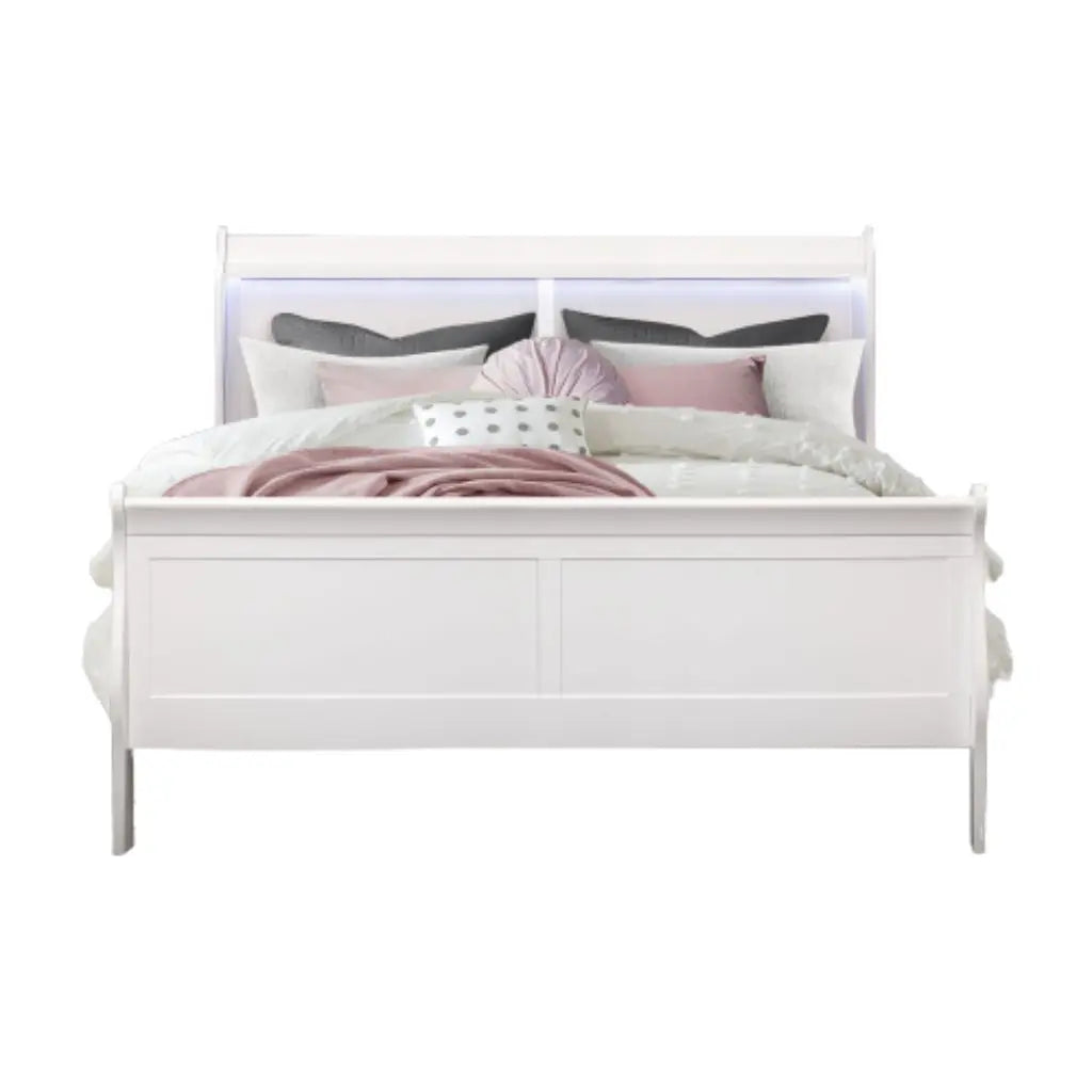White Wood Lighted Full Bed Frame Homeroots Bed & Bath