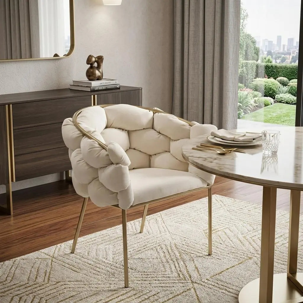 White and Brass Upholstered Fabric Dining Arm Chair Homeroots Kitchen & Dining